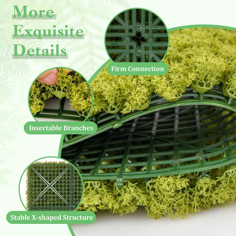 12Pcs Faux Green Moss Panels, 20" x 20" Artificial Grass Wall Panels with X-shaped Structure, Greenery Wall Backdrop for Backyard Porch