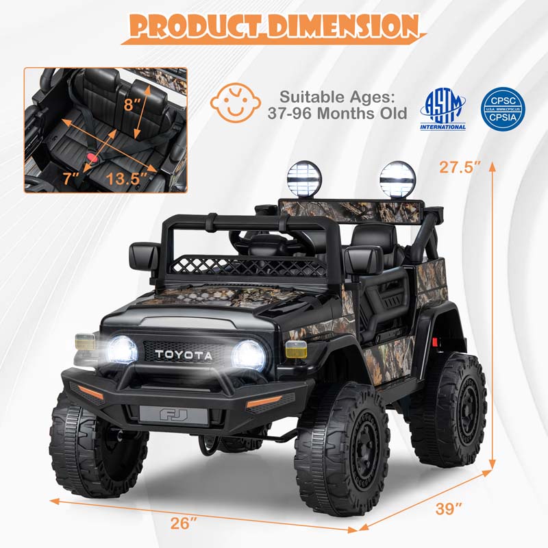 Licensed Toyota FJ Cruiser Kids Ride on Truck, 12V 7Ah Battery Powered Electric Toy Car w/Remote Control, Shock Suspension