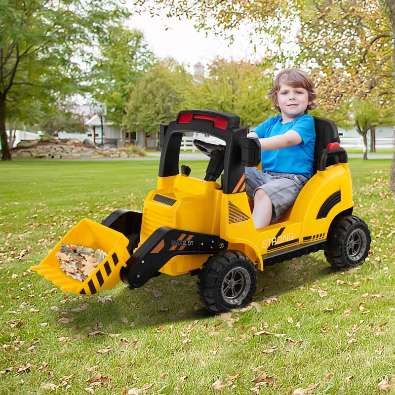12V Kids Ride on Excavator, Battery Powered Bulldozer Digger with Adjustable Digging Bucket, Electric Construction Vehicle Toy for Toddlers