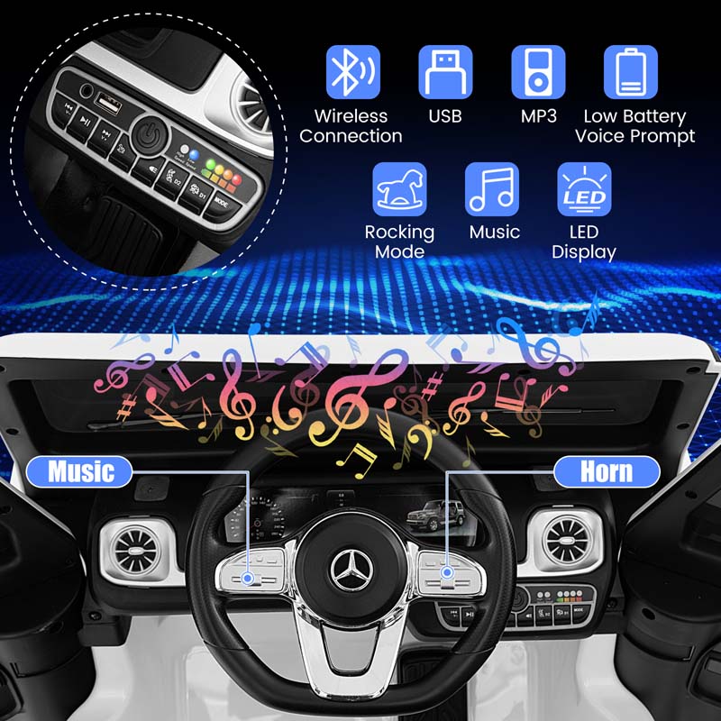 Licensed Mercedes Benz G500 Kids Ride On Car Truck with Rocking Mode, 12V Battery Powered 4WD G Wagon Electric Toy Vehicle