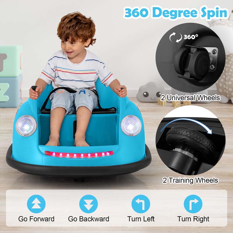 12V Electric Kids Ride on Bumper Car with Remote Control, 360° Spin & LED Lights, Battery Powered Baby Bumping Toy Car for Toddlers Ages 2-5