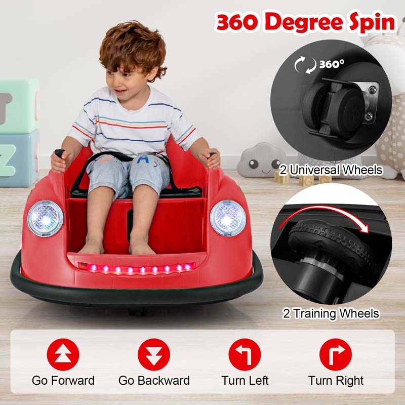 12V Electric Kids Ride on Bumper Car with Remote Control, 360° Spin & LED Lights, Battery Powered Baby Bumping Toy Car for Toddlers Ages 2-5