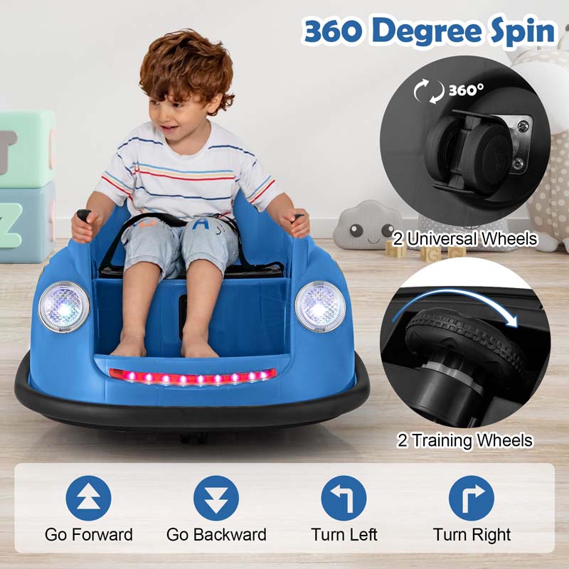 12V Electric Kids Ride on Bumper Car with Remote Control, 360° Spin & LED Lights, Battery Powered Baby Bumping Toy Car for Toddlers Ages 2-5