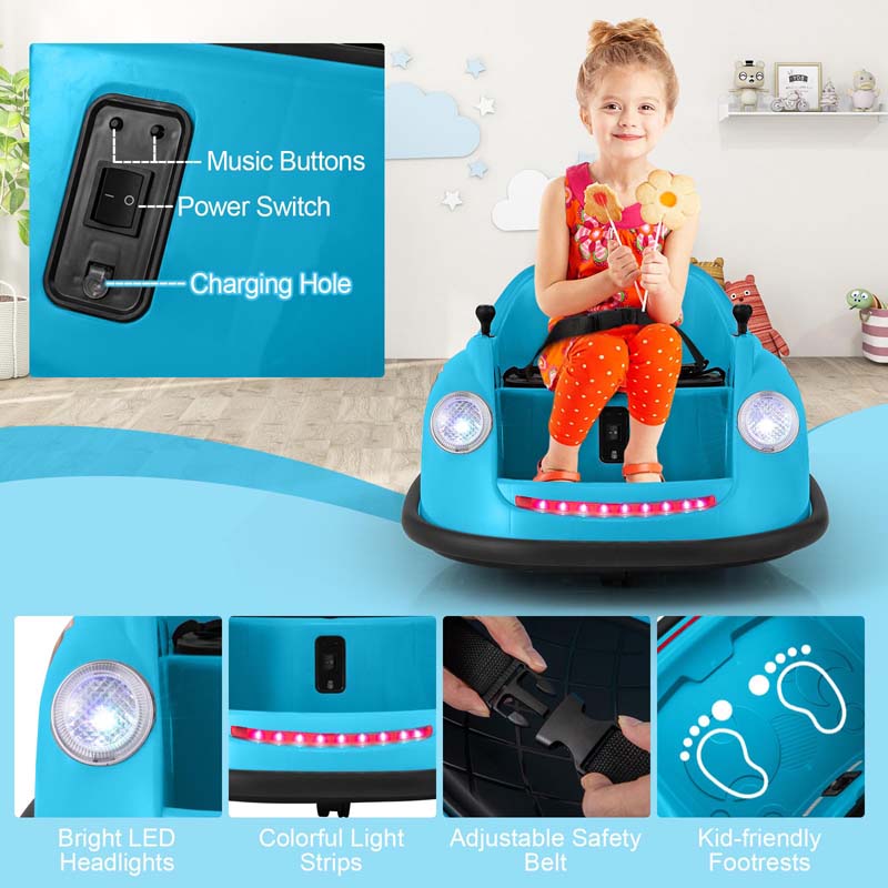 12V Electric Kids Ride on Bumper Car with Remote Control, 360° Spin & LED Lights, Battery Powered Baby Bumping Toy Car for Toddlers Ages 2-5
