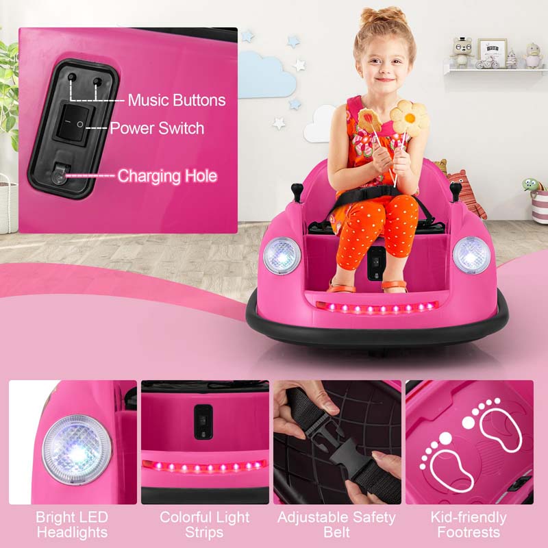 12V Electric Kids Ride on Bumper Car with Remote Control, 360° Spin & LED Lights, Battery Powered Baby Bumping Toy Car for Toddlers Ages 2-5