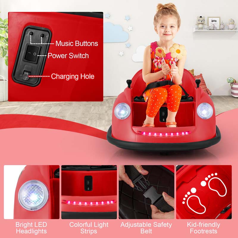 12V Electric Kids Ride on Bumper Car with Remote Control, 360° Spin & LED Lights, Battery Powered Baby Bumping Toy Car for Toddlers Ages 2-5