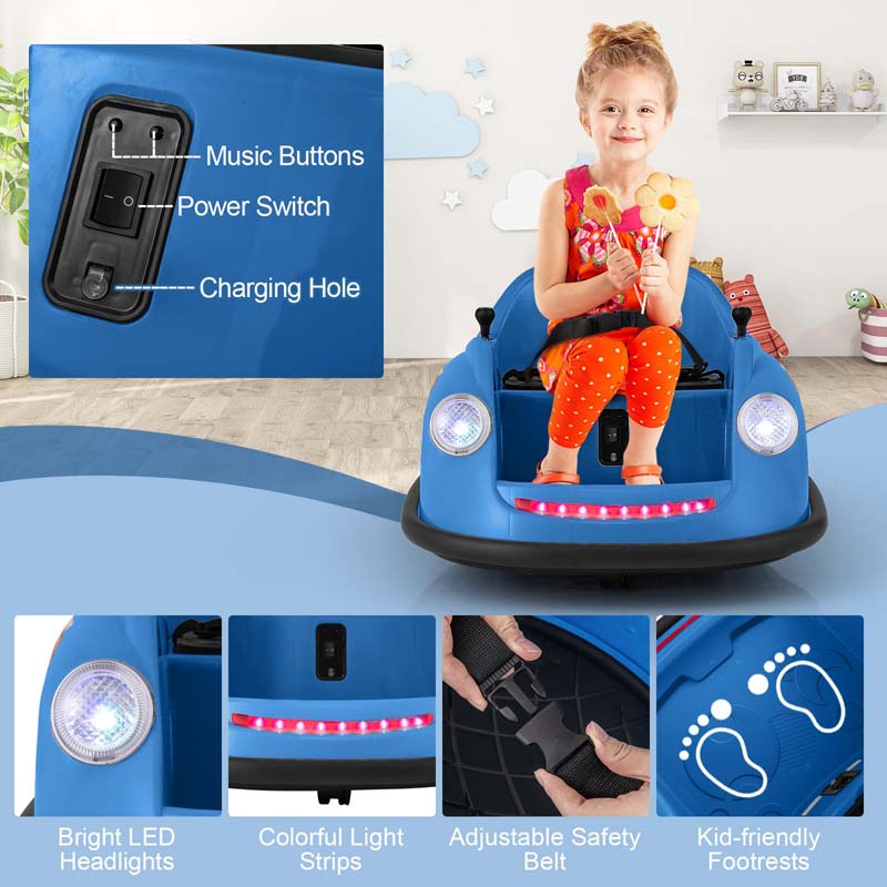 12V Electric Kids Ride on Bumper Car with Remote Control, 360° Spin & LED Lights, Battery Powered Baby Bumping Toy Car for Toddlers Ages 2-5