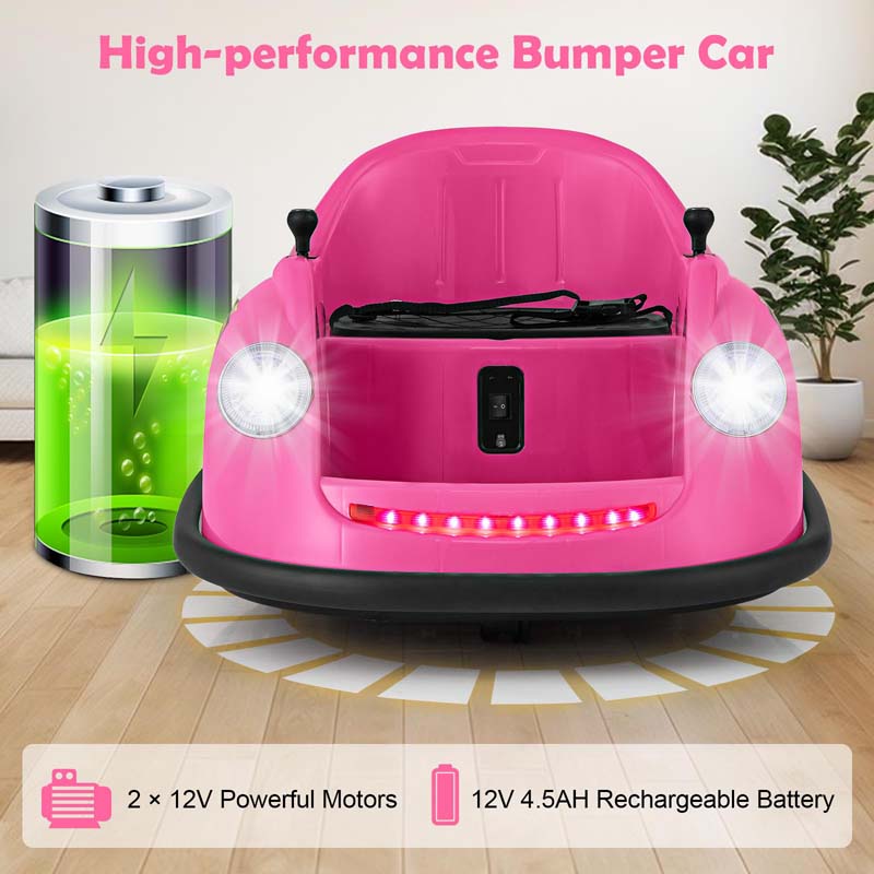 12V Electric Kids Ride on Bumper Car with Remote Control, 360° Spin & LED Lights, Battery Powered Baby Bumping Toy Car for Toddlers Ages 2-5