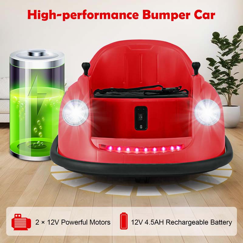 12V Electric Kids Ride on Bumper Car with Remote Control, 360° Spin & LED Lights, Battery Powered Baby Bumping Toy Car for Toddlers Ages 2-5