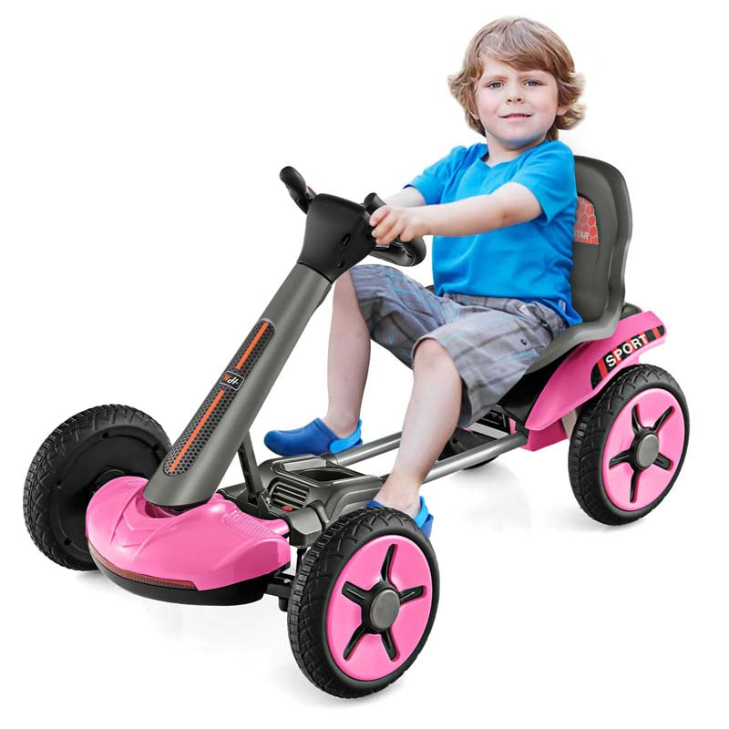 Kids Folding Electric Go Cart, 12V Battery Ride-On Car with Adjustable Seat and Steering Wheel, Detachable Cup Holder, LED Light