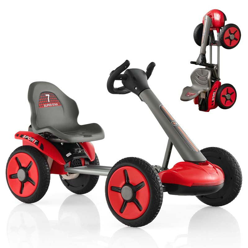 Kids Folding Electric Go Cart, 12V Battery Ride-On Car with Adjustable Seat and Steering Wheel, Detachable Cup Holder, LED Light