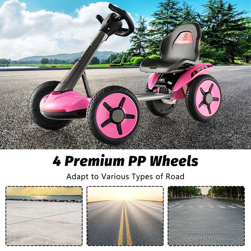 Kids Folding Electric Go Cart, 12V Battery Ride-On Car with Adjustable Seat and Steering Wheel, Detachable Cup Holder, LED Light