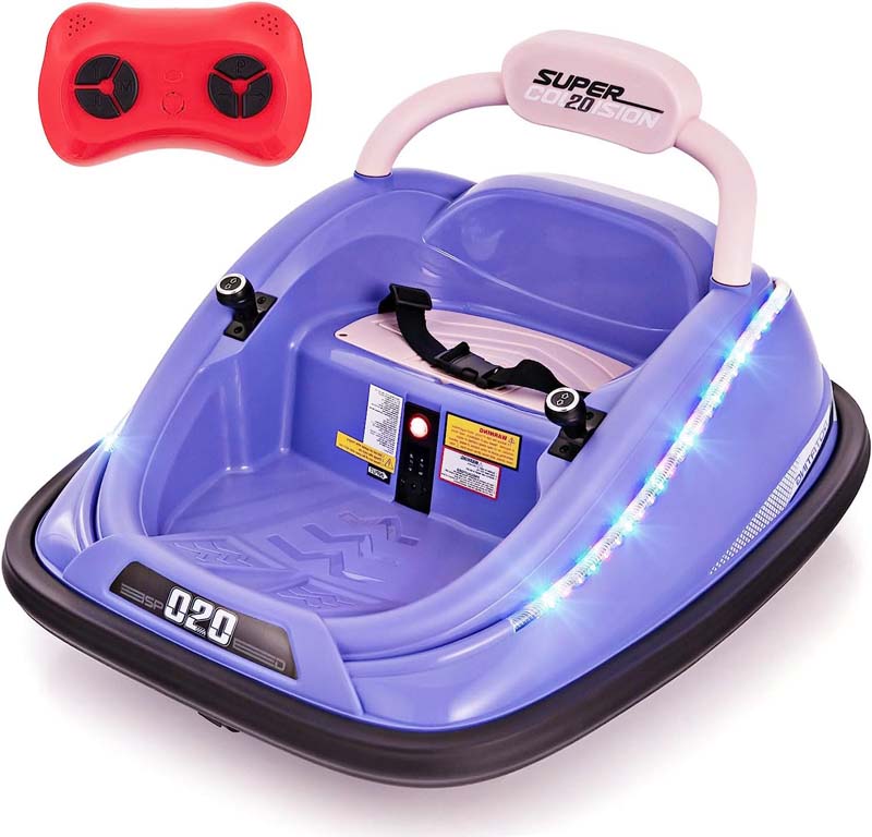 12V Kids Bumper Car with Colorful Flashing LED Lights, Music, Remote, Battery Powered Vehicle Racer Toddlers Electric Ride on Toy