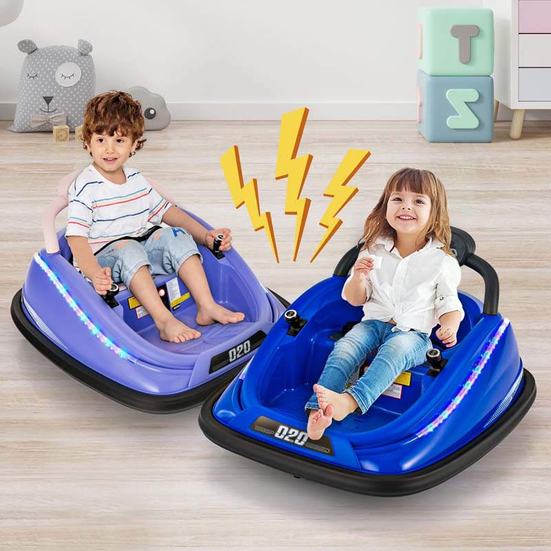 12V Kids Bumper Car with Colorful Flashing LED Lights, Music, Remote, Battery Powered Vehicle Racer Toddlers Electric Ride on Toy