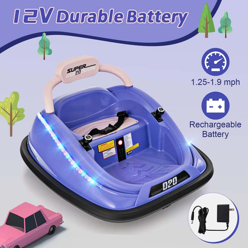 12V Kids Bumper Car with Colorful Flashing LED Lights, Music, Remote, Battery Powered Vehicle Racer Toddlers Electric Ride on Toy