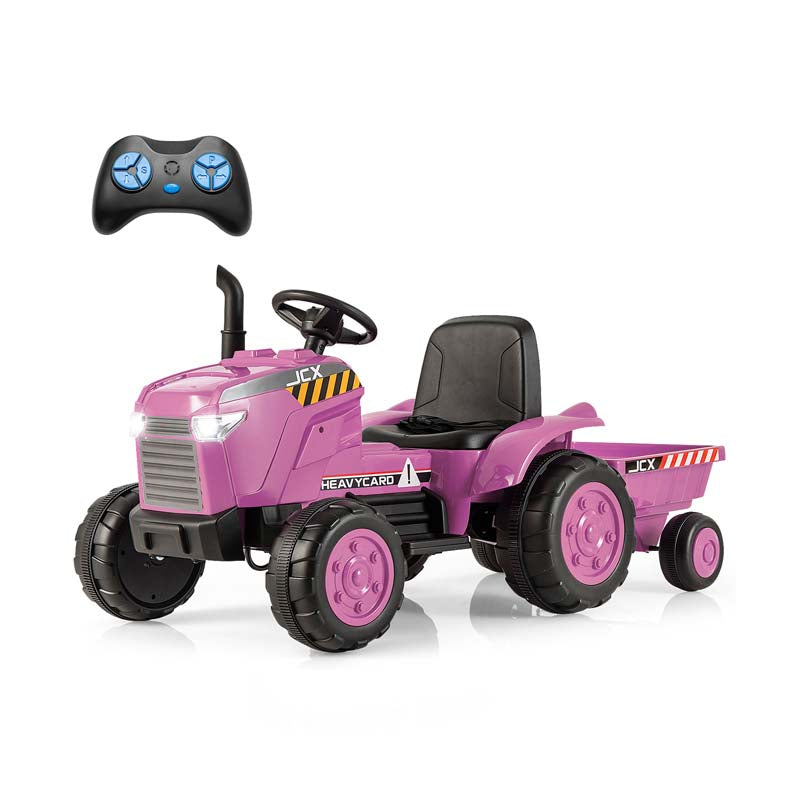 2-in-1 Kids Ride On Tractor, 12V Battery Powered Electric Toy Car with Trailer, LED Lights, Music, 3-Gear-Shift Ground Loader