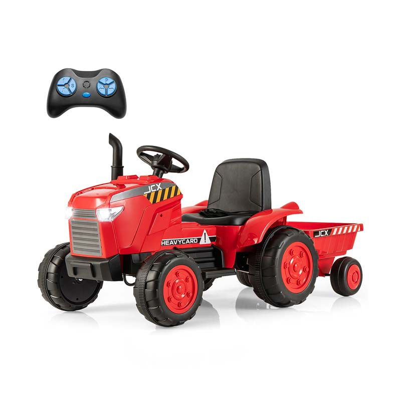 2-in-1 Kids Ride On Tractor, 12V Battery Powered Electric Toy Car with Trailer, LED Lights, Music, 3-Gear-Shift Ground Loader