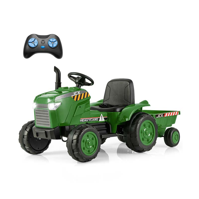 2-in-1 Kids Ride On Tractor, 12V Battery Powered Electric Toy Car with Trailer, LED Lights, Music, 3-Gear-Shift Ground Loader
