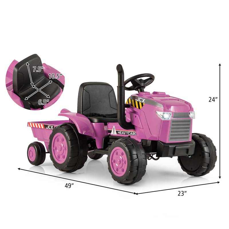 2-in-1 Kids Ride On Tractor, 12V Battery Powered Electric Toy Car with Trailer, LED Lights, Music, 3-Gear-Shift Ground Loader