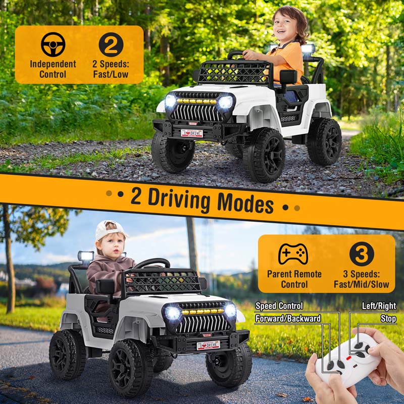 12V Kids Ride On Truck Car, Battery Powered Electric Vehicle with Parental Remote, LED Lights & Music Player for Boys & Girls Aged 3+