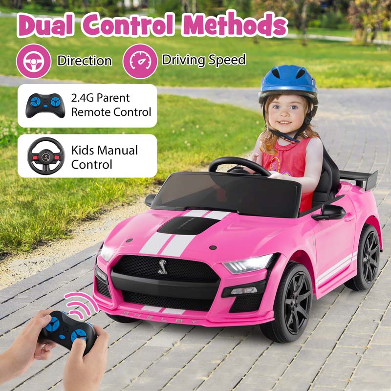 12V Kids Ride-On Car, Licensed Ford Mustang Shelby GT500 Electric Vehicle Racing Car with Remote Control, 2 Speeds & LED Lights for Ages 3-8