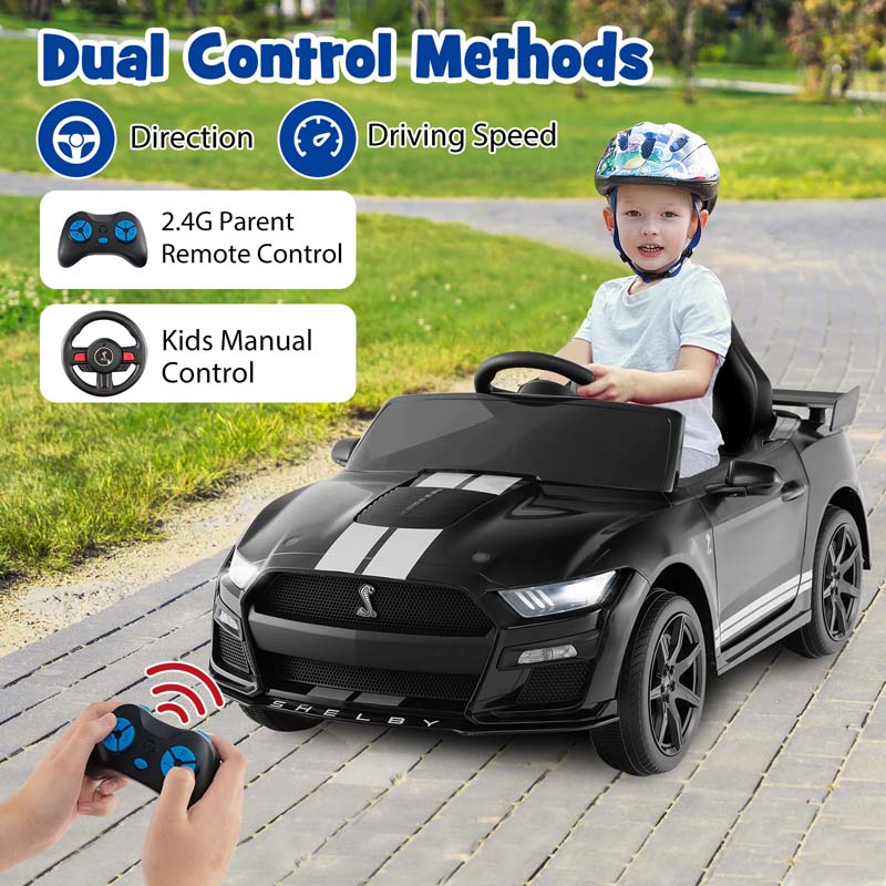 12V Kids Ride-On Car, Licensed Ford Mustang Shelby GT500 Electric Vehicle Racing Car with Remote Control, 2 Speeds & LED Lights for Ages 3-8