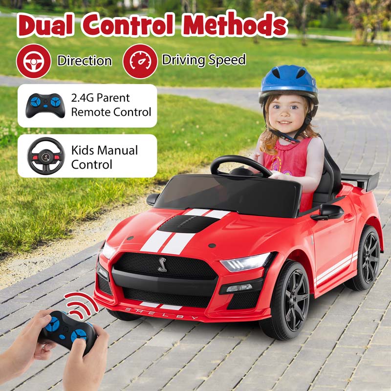 12V Kids Ride-On Car, Licensed Ford Mustang Shelby GT500 Electric Vehicle Racing Car with Remote Control, 2 Speeds & LED Lights for Ages 3-8