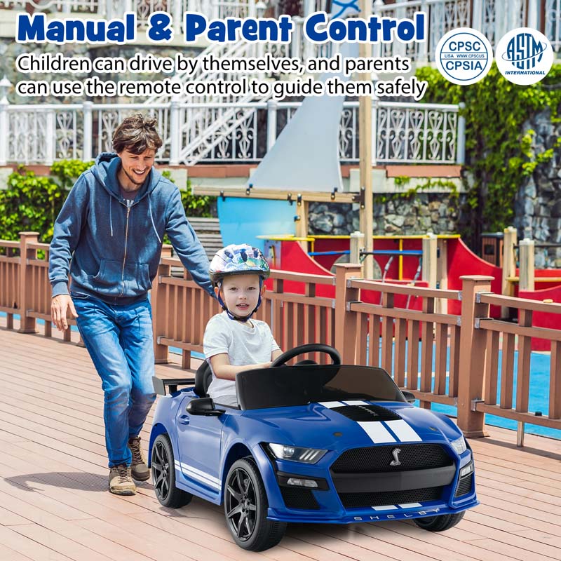 12V Kids Ride-On Car, Licensed Ford Mustang Shelby GT500 Electric Vehicle Racing Car with Remote Control, 2 Speeds & LED Lights for Ages 3-8