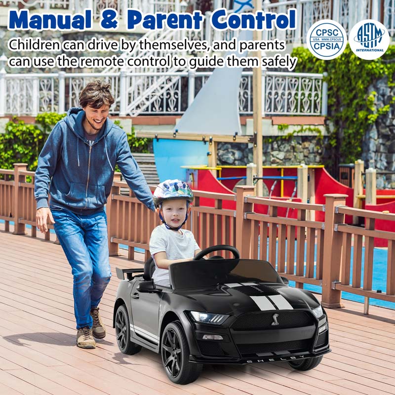 12V Kids Ride-On Car, Licensed Ford Mustang Shelby GT500 Electric Vehicle Racing Car with Remote Control, 2 Speeds & LED Lights for Ages 3-8