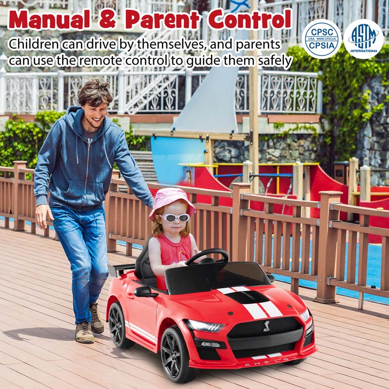 12V Kids Ride-On Car, Licensed Ford Mustang Shelby GT500 Electric Vehicle Racing Car with Remote Control, 2 Speeds & LED Lights for Ages 3-8