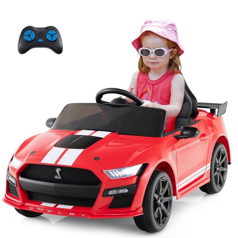 12V Kids Ride-On Car, Licensed Ford Mustang Shelby GT500 Electric Vehicle Racing Car with Remote Control, 2 Speeds & LED Lights for Ages 3-8