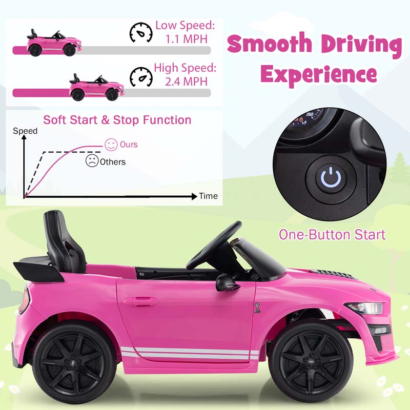 12V Kids Ride-On Car, Licensed Ford Mustang Shelby GT500 Electric Vehicle Racing Car with Remote Control, 2 Speeds & LED Lights for Ages 3-8