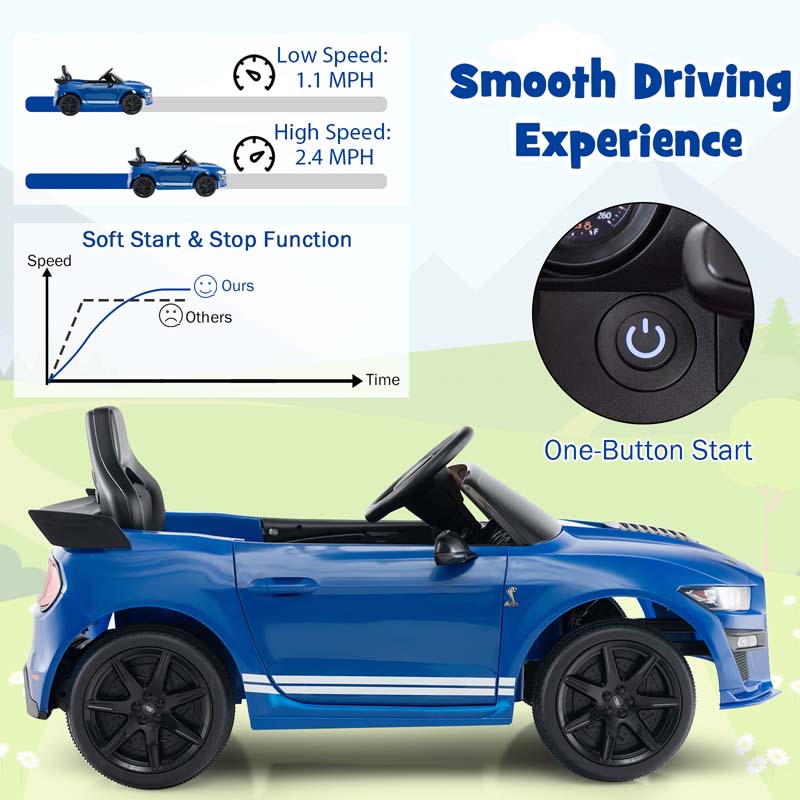 12V Kids Ride-On Car, Licensed Ford Mustang Shelby GT500 Electric Vehicle Racing Car with Remote Control, 2 Speeds & LED Lights for Ages 3-8