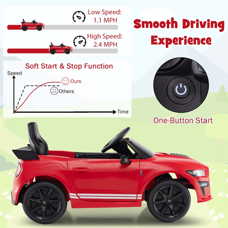 12V Kids Ride-On Car, Licensed Ford Mustang Shelby GT500 Electric Vehicle Racing Car with Remote Control, 2 Speeds & LED Lights for Ages 3-8