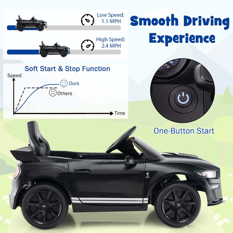 12V Kids Ride-On Car, Licensed Ford Mustang Shelby GT500 Electric Vehicle Racing Car with Remote Control, 2 Speeds & LED Lights for Ages 3-8