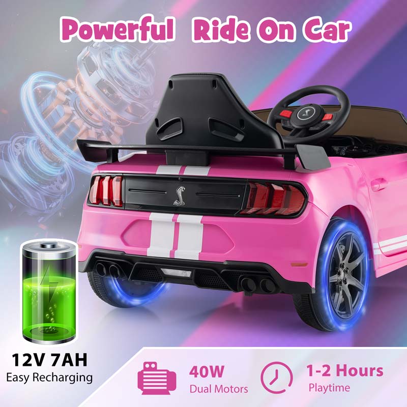 12V Kids Ride-On Car, Licensed Ford Mustang Shelby GT500 Electric Vehicle Racing Car with Remote Control, 2 Speeds & LED Lights for Ages 3-8