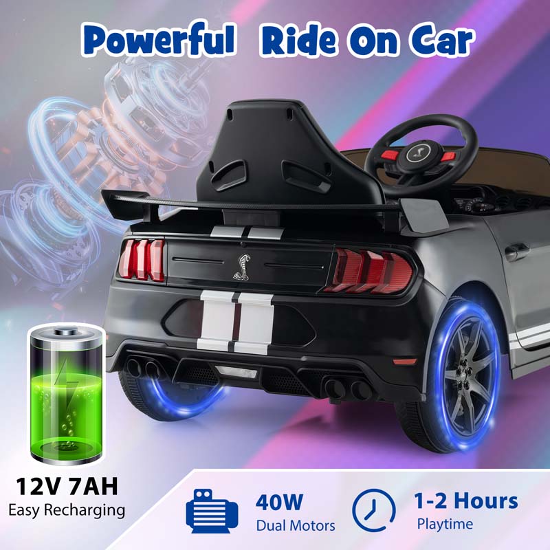 12V Kids Ride-On Car, Licensed Ford Mustang Shelby GT500 Electric Vehicle Racing Car with Remote Control, 2 Speeds & LED Lights for Ages 3-8