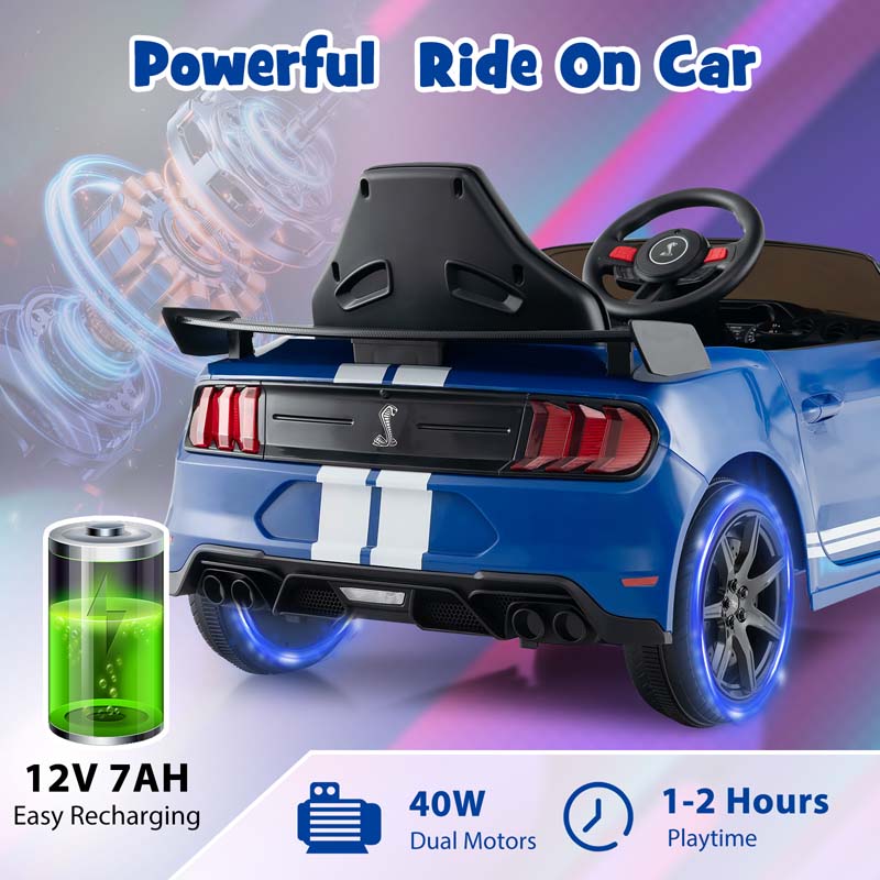 12V Kids Ride-On Car, Licensed Ford Mustang Shelby GT500 Electric Vehicle Racing Car with Remote Control, 2 Speeds & LED Lights for Ages 3-8