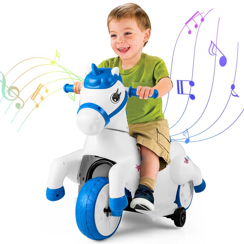 12V Unicorn Ride on Toy with Training Wheels & Horse Riding Mode, 3-Wheeler Battery Powered Motorized Electric Ride on Pony Toy Car for Kids