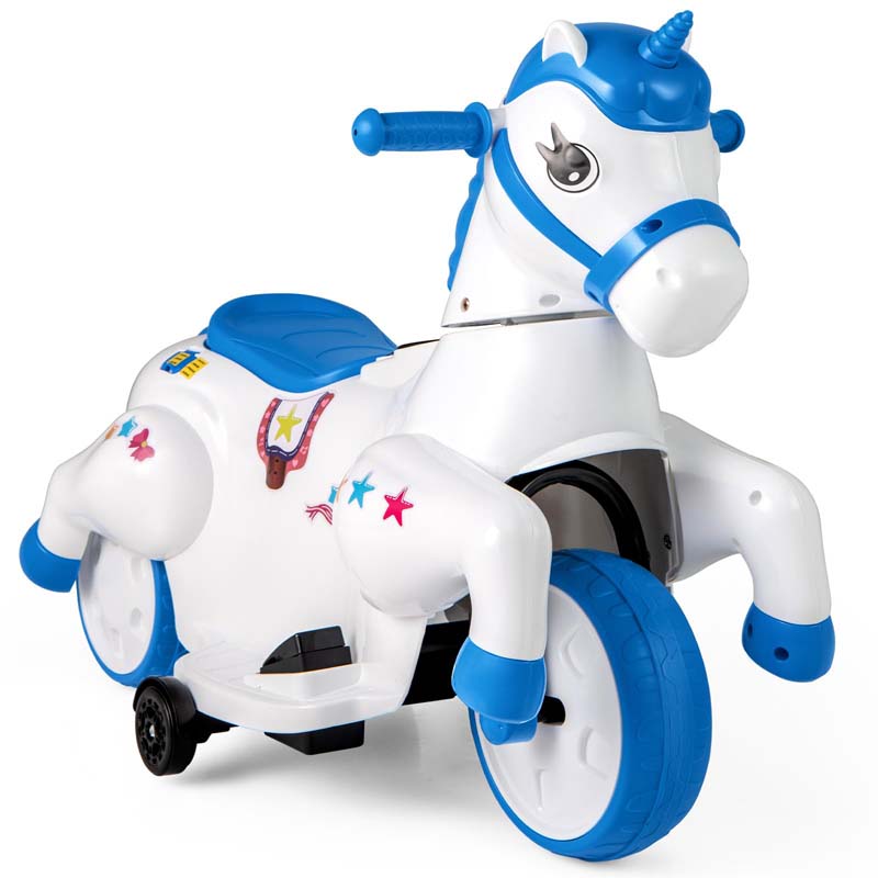 12V Unicorn Ride on Toy with Training Wheels & Horse Riding Mode, 3-Wheeler Battery Powered Motorized Electric Ride on Pony Toy Car for Kids