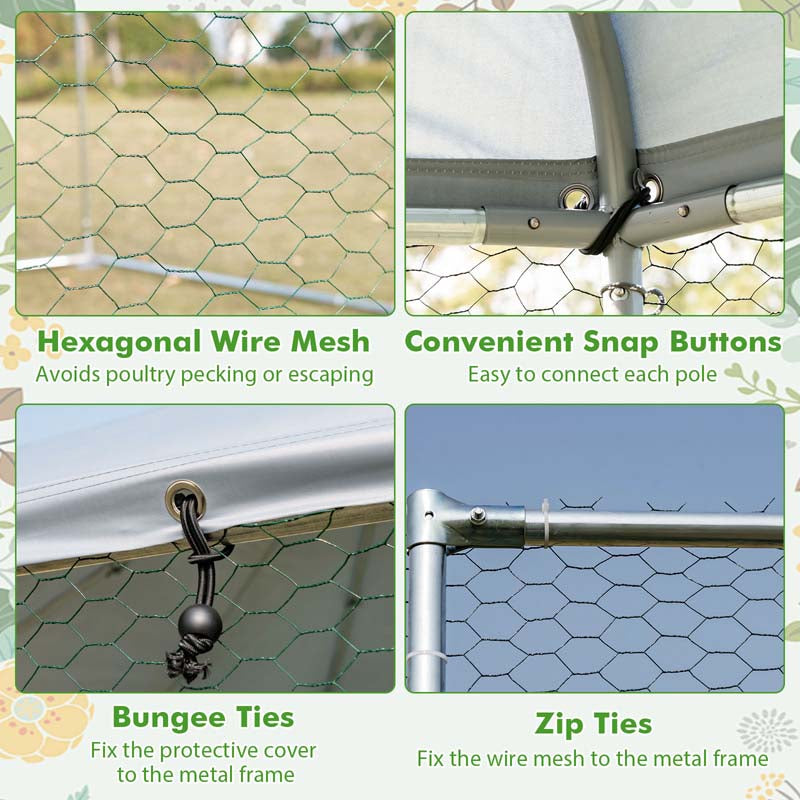13FT Large Metal Chicken Run, Hexagon Chicken Coop Walk-in Poultry Cage with Waterproof Cover & Lockable Door for Outdoor Backyard Farm
