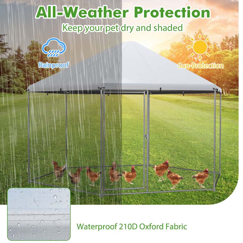 13FT Large Metal Chicken Run, Hexagon Chicken Coop Walk-in Poultry Cage with Waterproof Cover & Lockable Door for Outdoor Backyard Farm