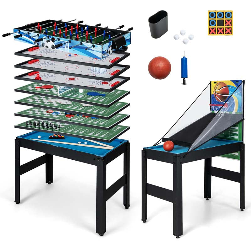 14-in-1 Multi Game Table, Combo Game Table w/Foosball, Air Hockey, Pool, Table Tennis, Basketball, Chess, Checkers, Bowling, Shuffleboard