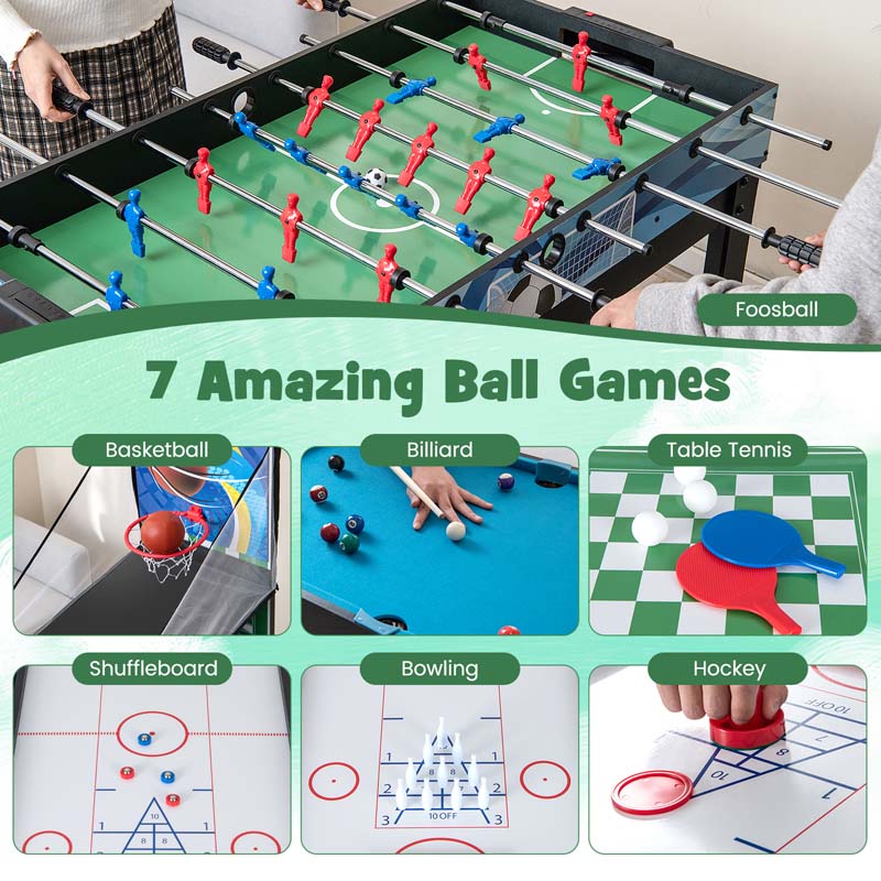 14-in-1 Multi Game Table, Combo Game Table w/Foosball, Air Hockey, Pool, Table Tennis, Basketball, Chess, Checkers, Bowling, Shuffleboard