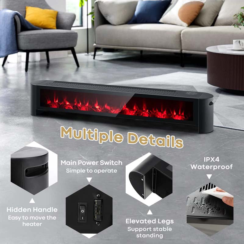 1400W Electric Baseboard Heater with Remote, 6 Adjustable Realistic 3D Flame, IPX4 Waterproof Convection Space Heater for Indoor Use