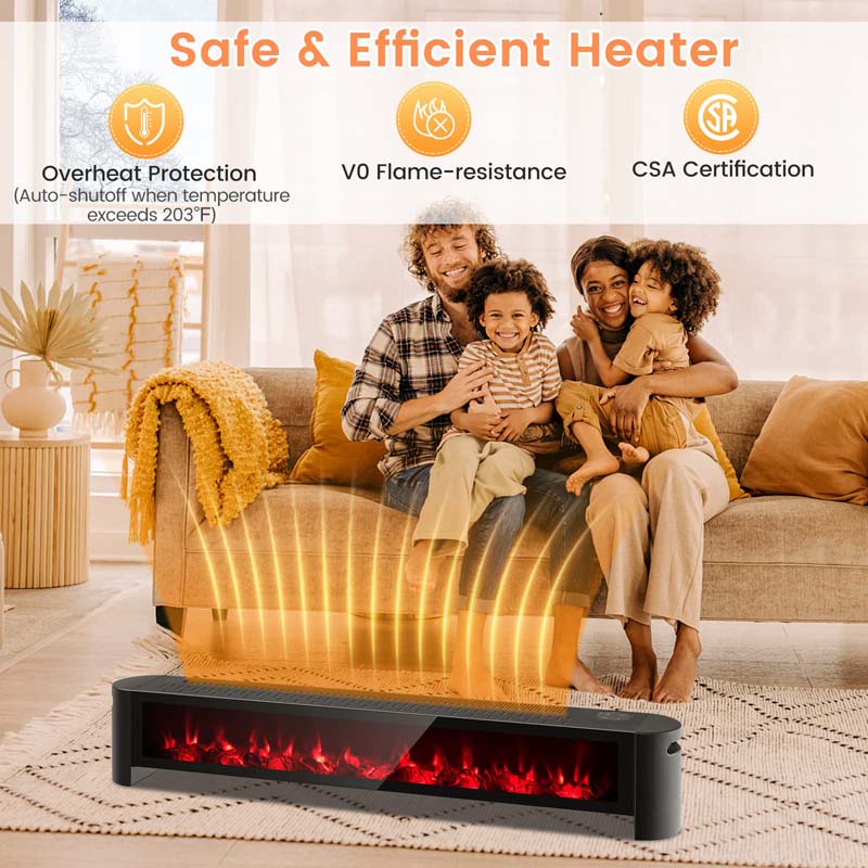 1400W Electric Baseboard Heater with Remote, 6 Adjustable Realistic 3D Flame, IPX4 Waterproof Convection Space Heater for Indoor Use