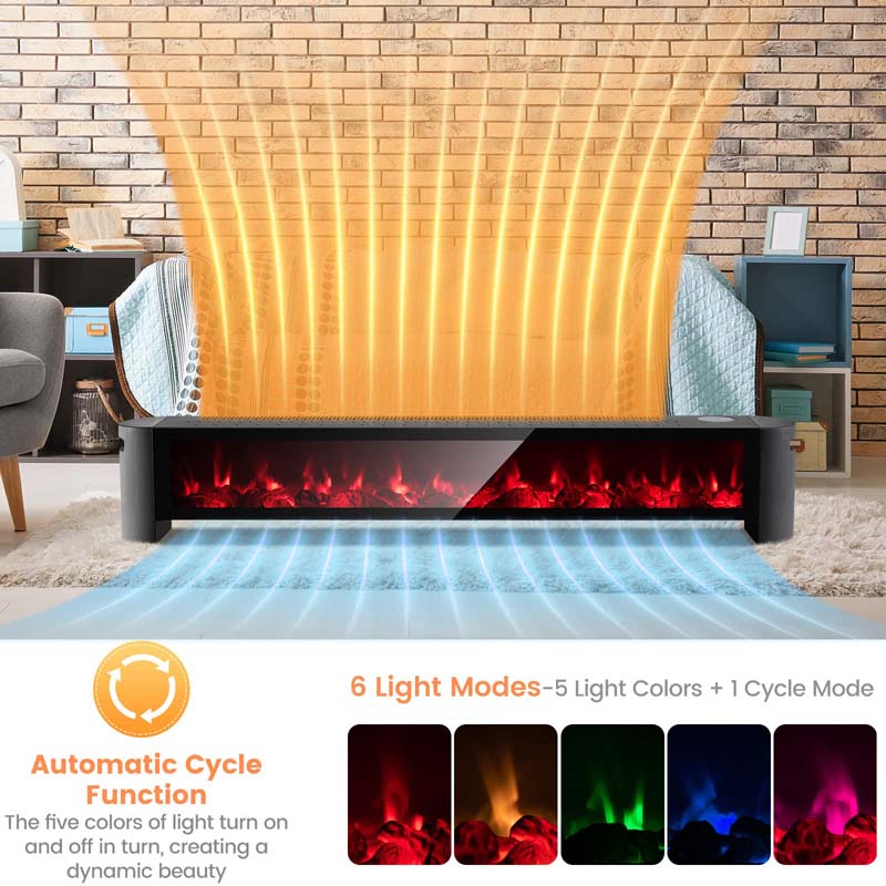 1400W Electric Baseboard Heater with Remote, 6 Adjustable Realistic 3D Flame, IPX4 Waterproof Convection Space Heater for Indoor Use