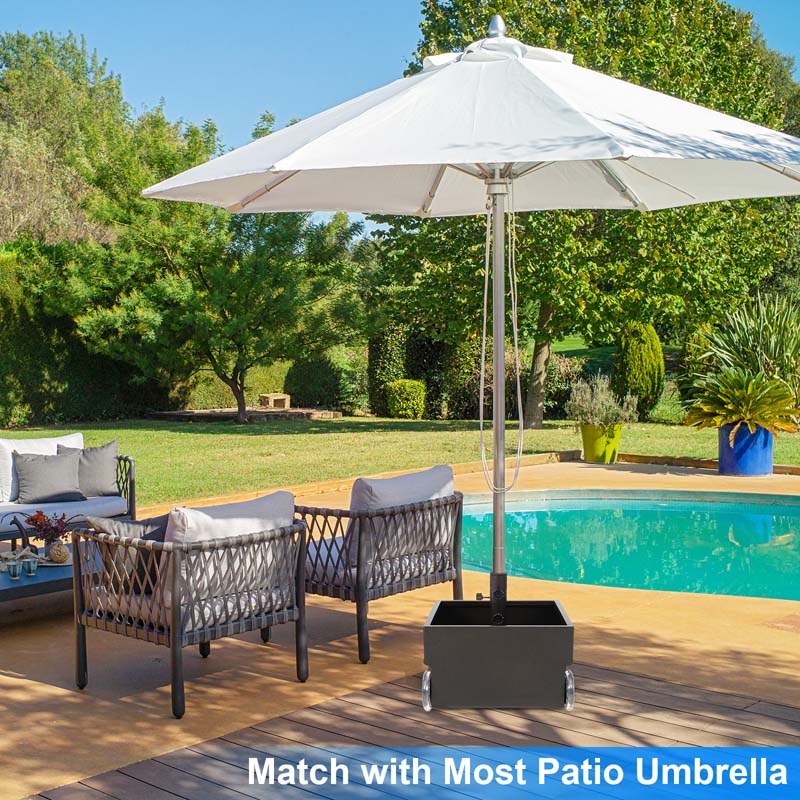 170 lbs 2-in-1 Patio Fillable Umbrella Base, Heavy Duty Umbrella Stand with Wheels, Planter Box & Drainage Hole for Patio Garden Poolside