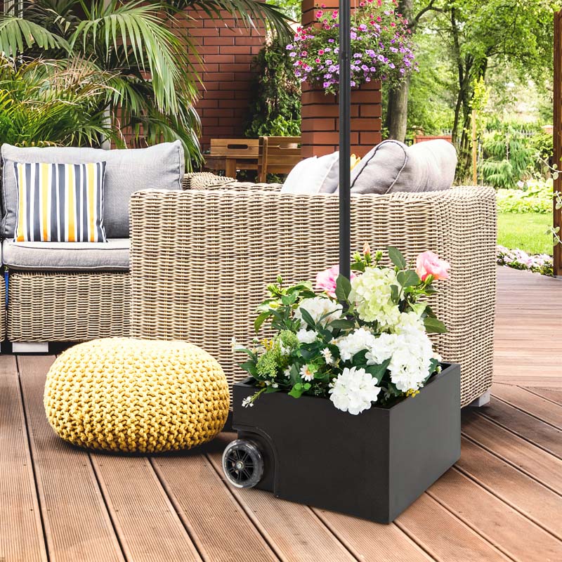 170 lbs 2-in-1 Patio Fillable Umbrella Base, Heavy Duty Umbrella Stand with Wheels, Planter Box & Drainage Hole for Patio Garden Poolside