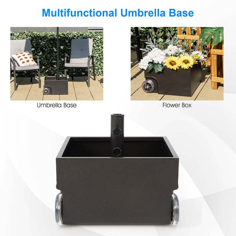 170 lbs 2-in-1 Patio Fillable Umbrella Base, Heavy Duty Umbrella Stand with Wheels, Planter Box & Drainage Hole for Patio Garden Poolside